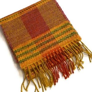 VICTOIRE MATHIEU SCARF ORANGE GREEN FRINGE FRANCE LONG RECTANGLE ACCESSORY
